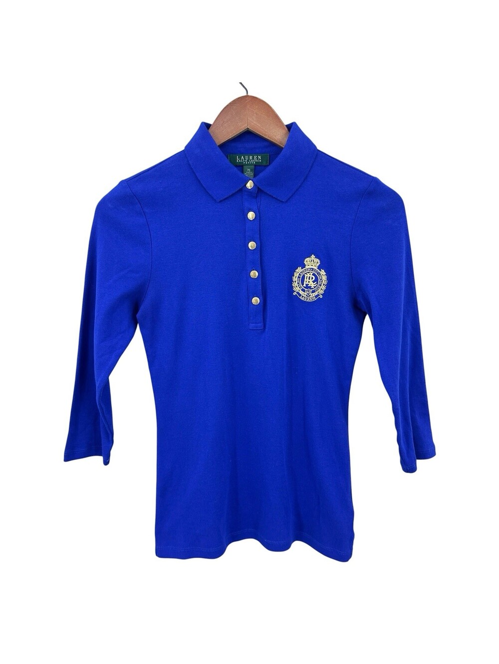 LAUREN RALPH LAUREN Shirt Top Polo Embroidered Crest Womens MP Blue X835